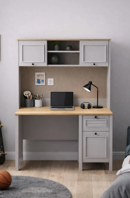 Taiga Raflı Çalışma Masası 121x185x65 cm Buz Gri - Retro Tasarım | Sarmobi