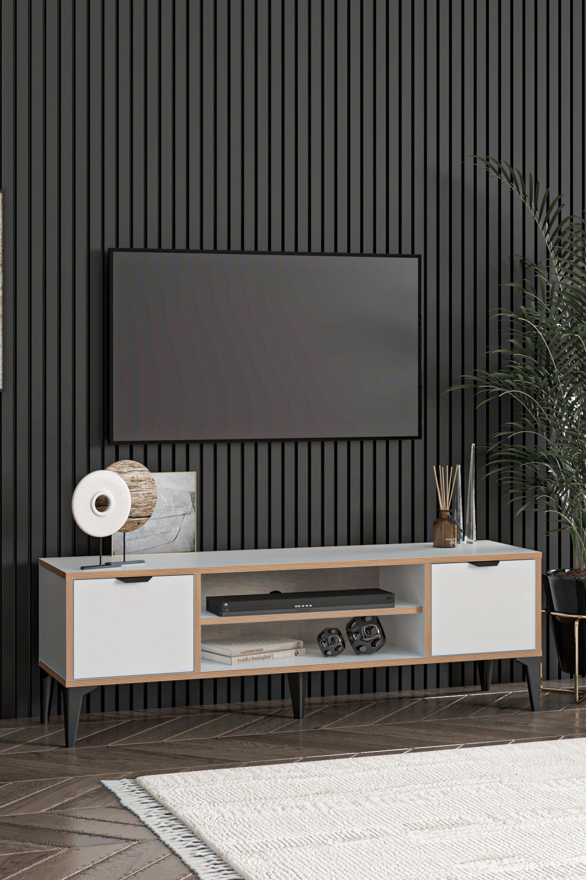 Arden 2 Kapaklı Tv Ünitesi - Beyaz - Sarmobi