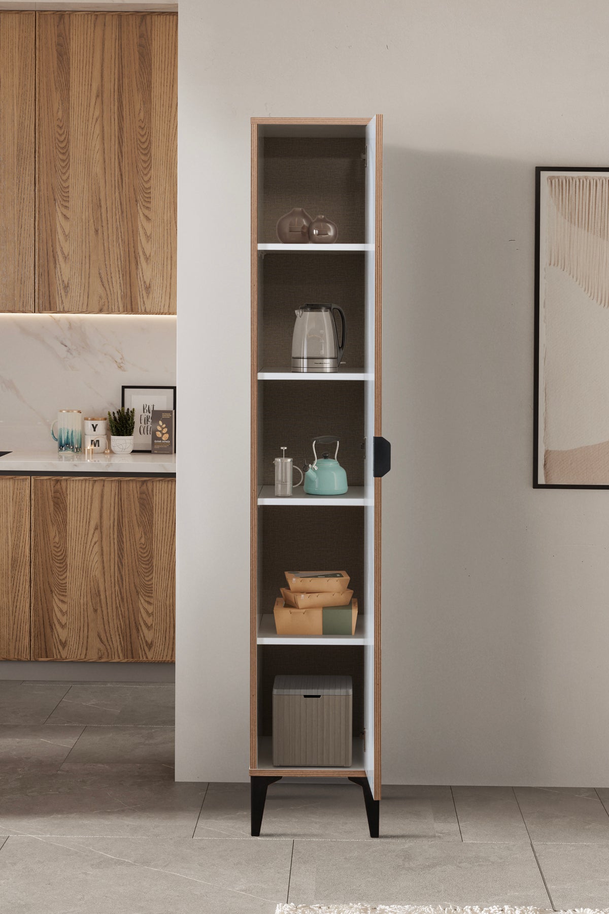 Arden Tek Kapaklı Çok Amaçlı Dolap - Beyaz - Sarmobi