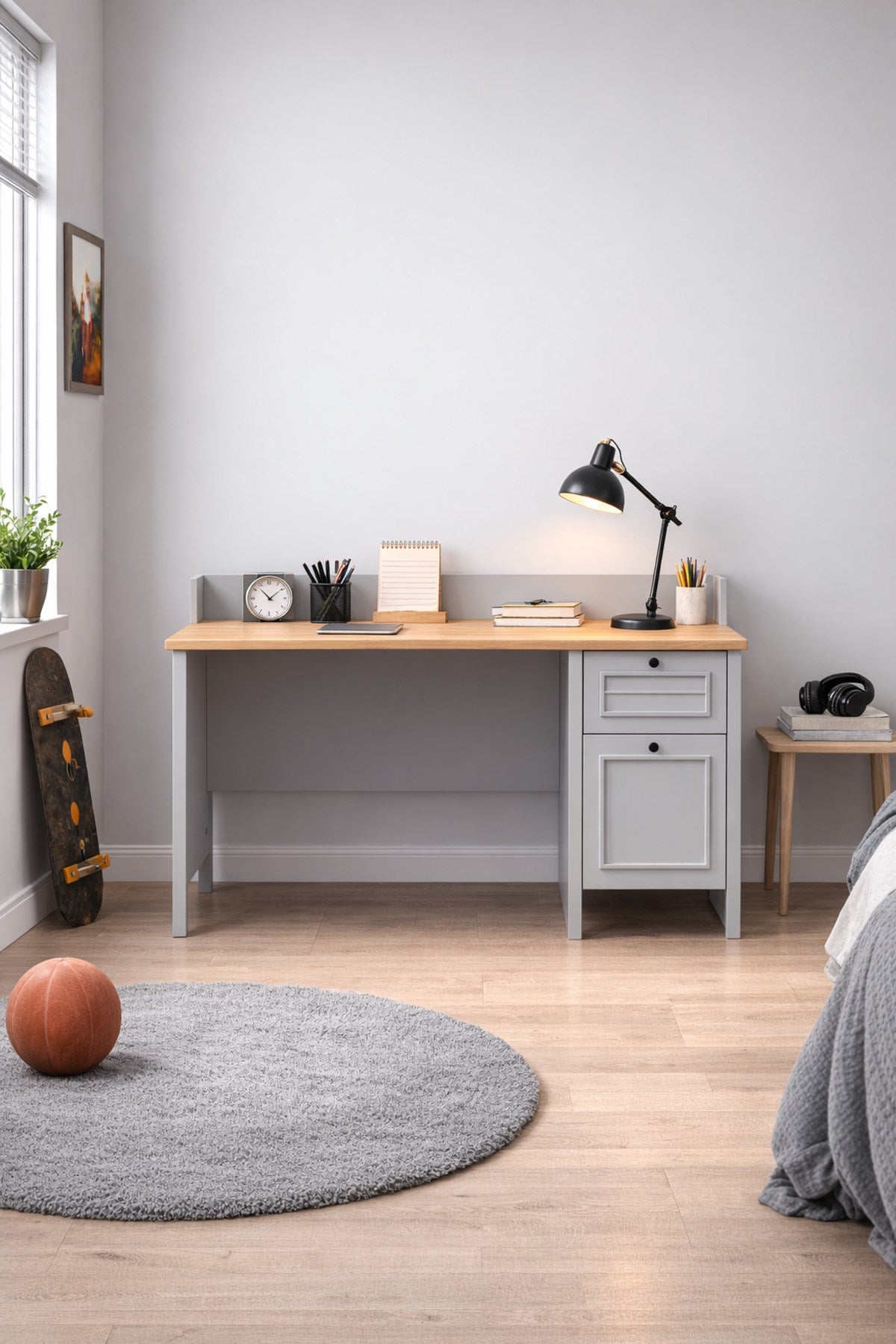 Taiga Çekmeceli Çalışma Masası 120x87x65 cm Buz Gri - Retro Tasarım