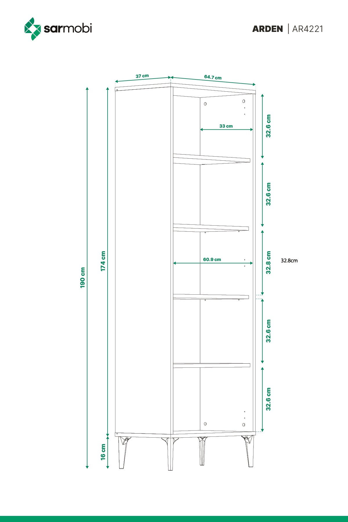 Arden 2 Kapaklı Çok Amaçlı Mutfak/Kiler Dolabı Y:190 G:65 D:37