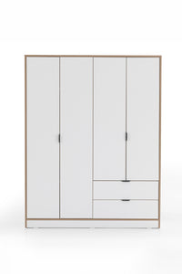 Arden 4 Kapaklı 2 Çekmeceli Gardırop/Dolap 128x182x44 cm Beyaz – Modern Tasarım
