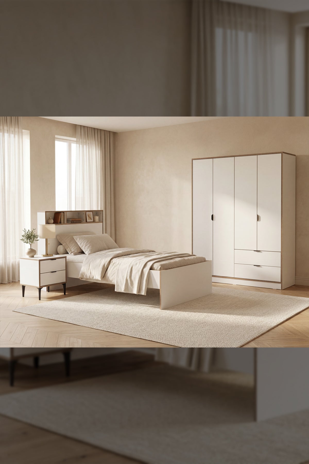 Arden 4 Kapaklı 2 Çekmeceli Gardırop/Dolap 128x182x44 cm Beyaz – Modern Tasarım