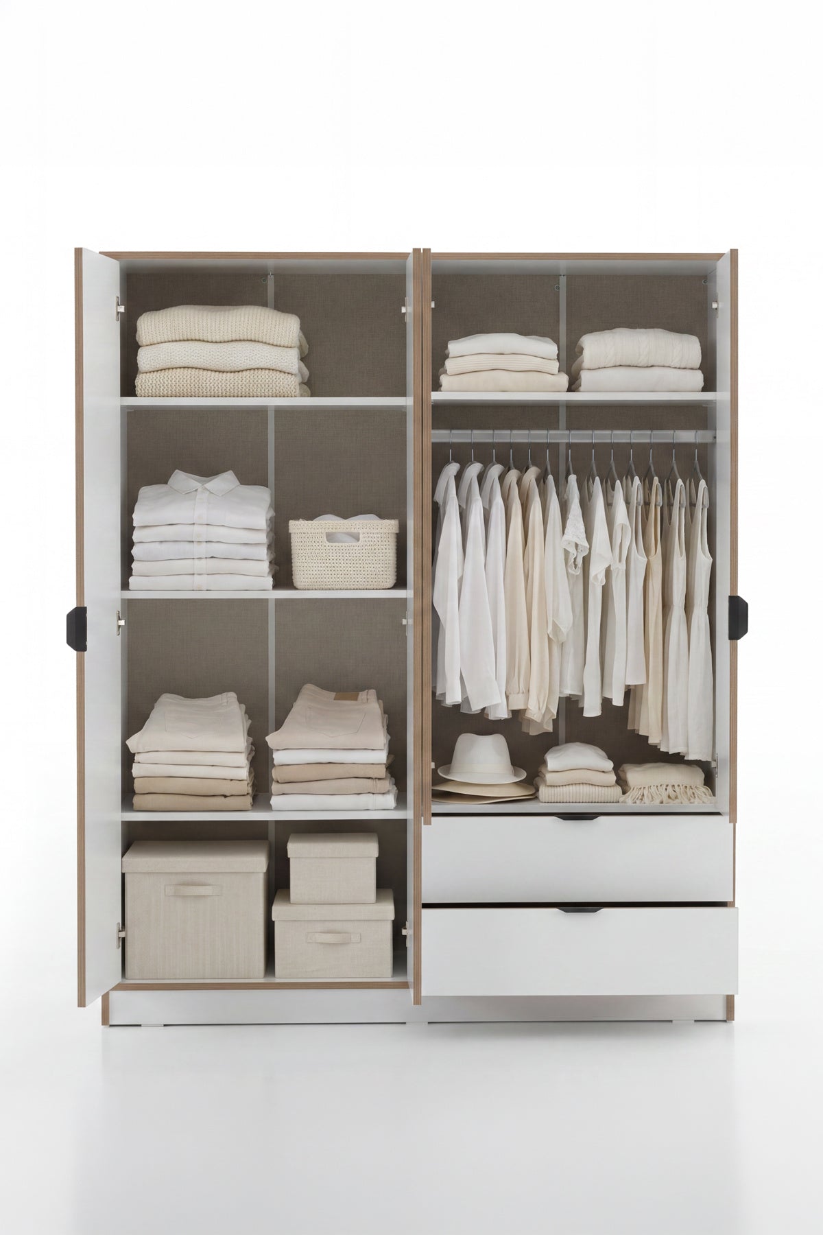 Arden 4 Kapaklı 2 Çekmeceli Gardırop/Dolap Y:182 G:145 D:44 / Beyaz