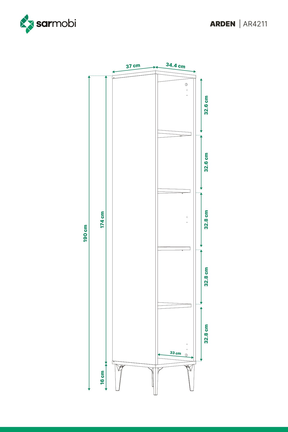 Arden Tek Kapaklı Çok Amaçlı Mutfak/Kiler Dolabı Y:190 G:35 D:37