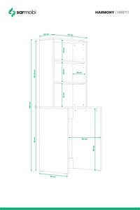Çamaşır + Kurutma Makinesi Yan Yana Bölümlü Dolap 2 Kapaklı 190x67x67 cm - görsel 5 | Sarmobi