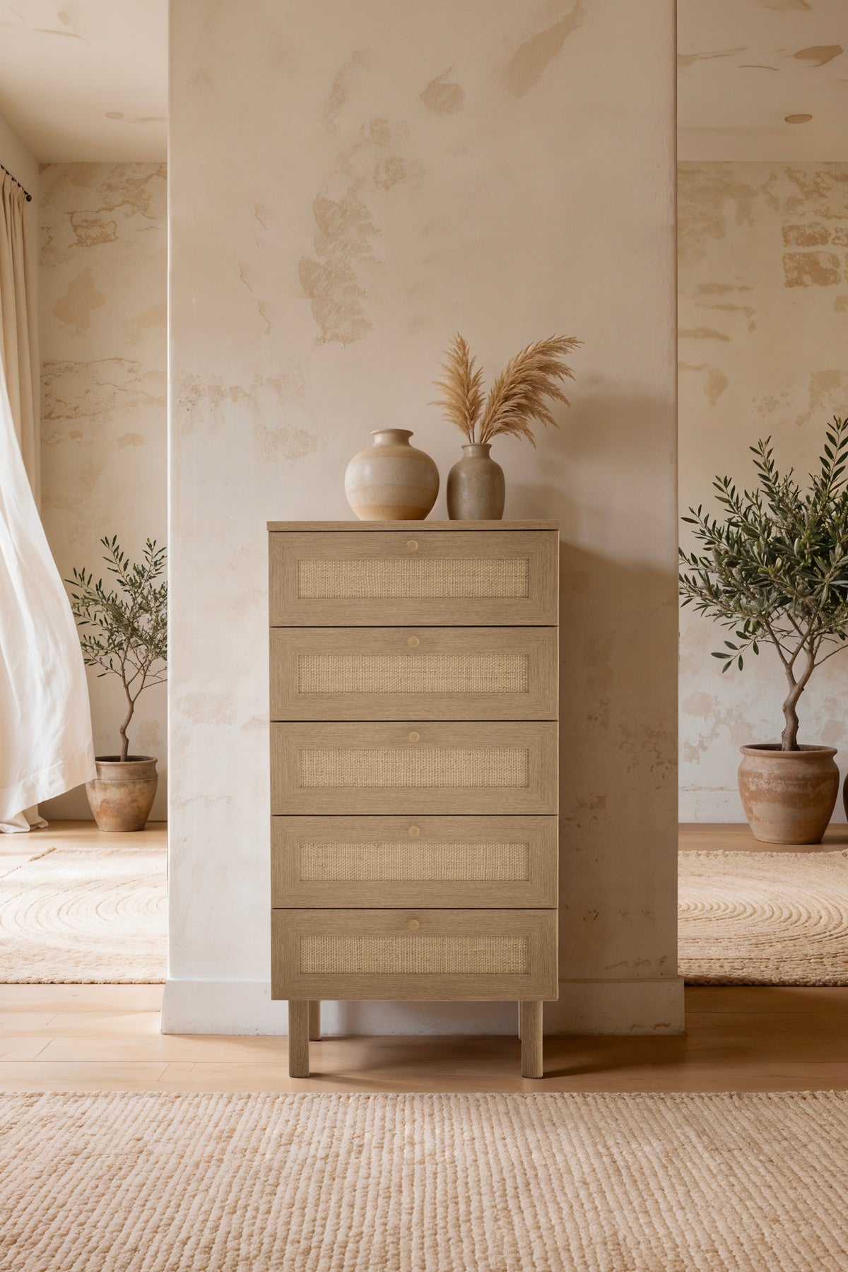 Baru 5 Çekmeceli Şifonyer/Çamaşırlık 50x105x42 cm Cadiz Meşe – İskandinav Tasarım