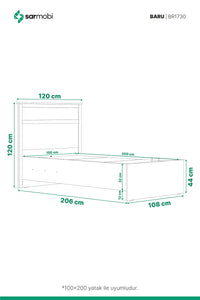 Baru Baza 100x200 Y:120 G:120 D:206 / Cadiz Meşe