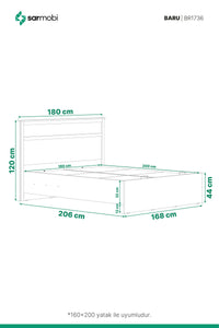 Baru Baza 160x200 Y:120 G:180 D:206 / Cadiz Meşe