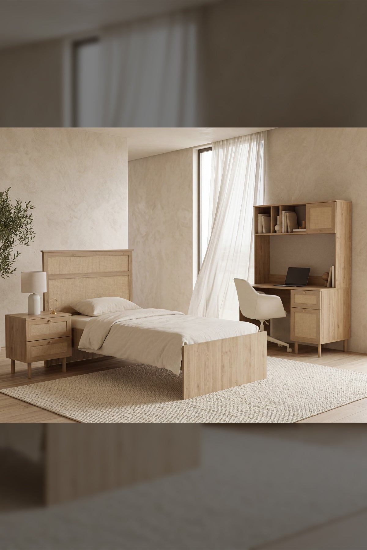 Baru Raflı Çalışma Masası Y:174 G:120 D:32 / Cadiz Meşe