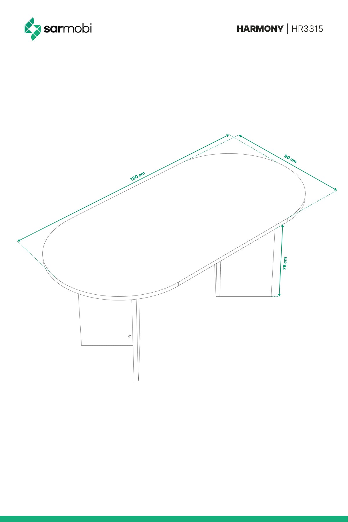 Harmony Nara Oval Masa (Sadece Masa) Y:75 G:180 D:90