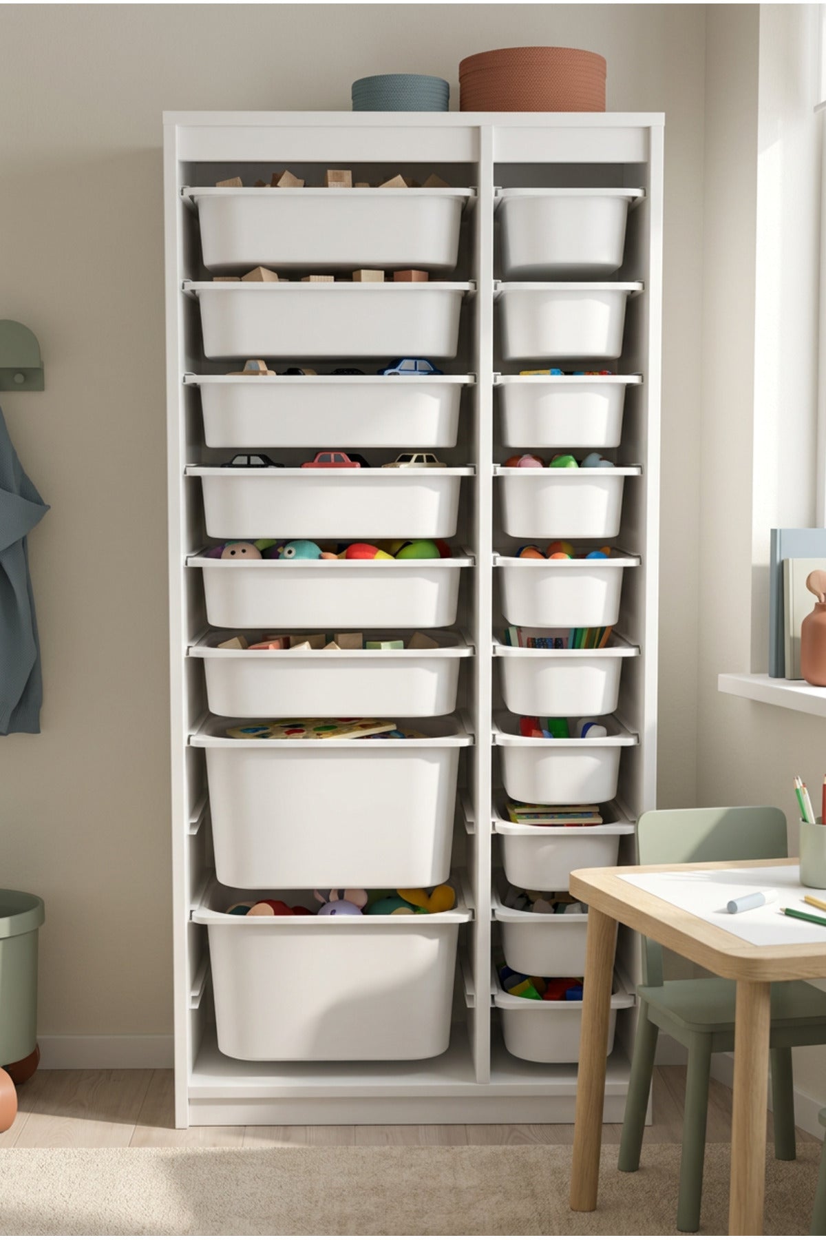 Nest 18 Sepetli Düzenleme Dolabı – 2 Büyük, 6 Orta, 10 Küçük Y:144 G:69 D:30 / Beyaz