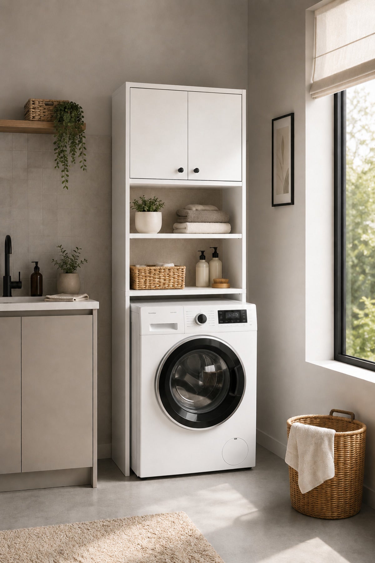 Nest Tekli Çamaşır Makinası Dolabı Y:190 G:65 D:25 / Beyaz