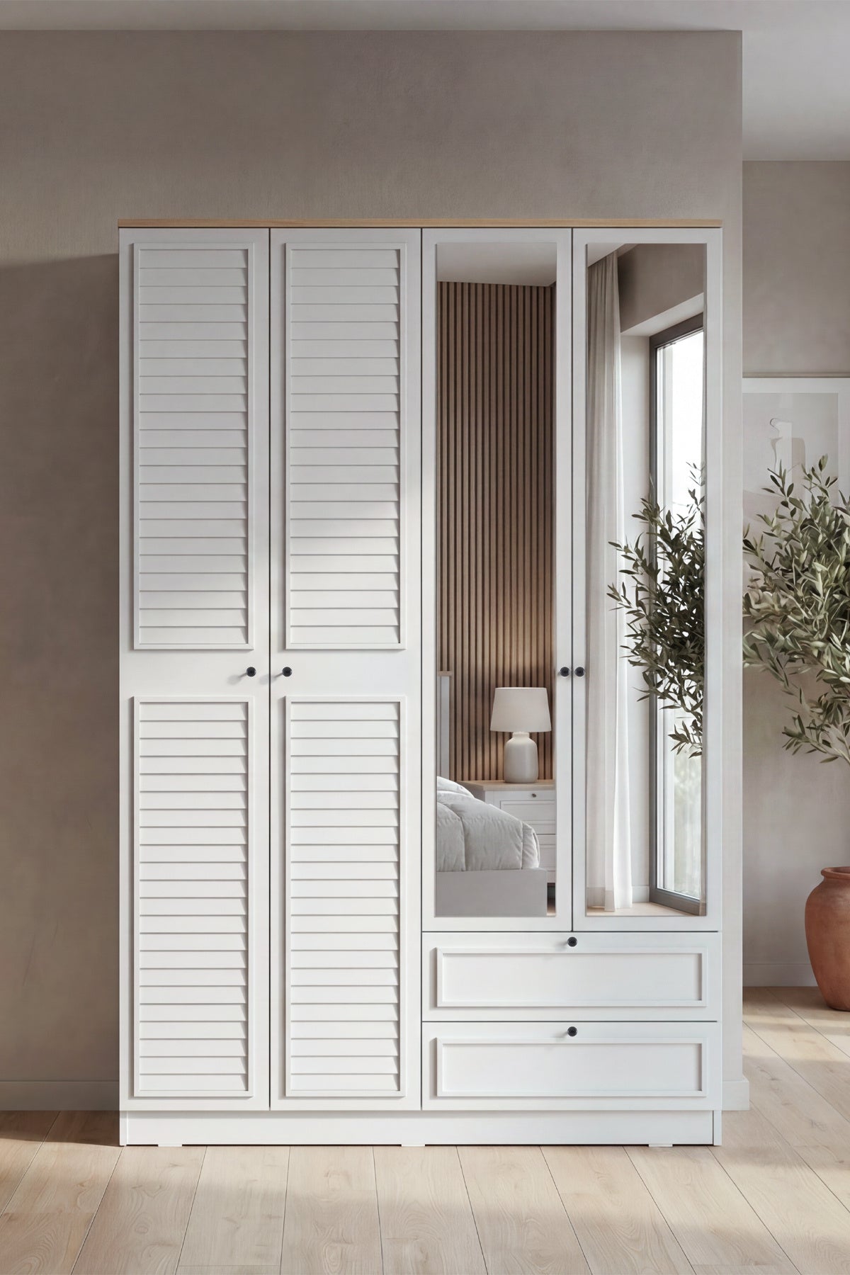 Taiga 4 Kapaklı 2 Çekmeceli Gardırop/Dolap Y:210 G:137 D:52