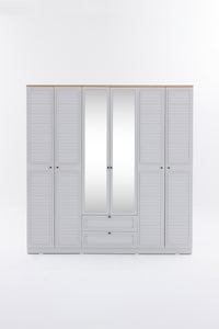 Taiga 6 Kapaklı 2 Çekmeceli Gardırop/Dolap 206x210x52 cm Buz Gri – Country Tasarım