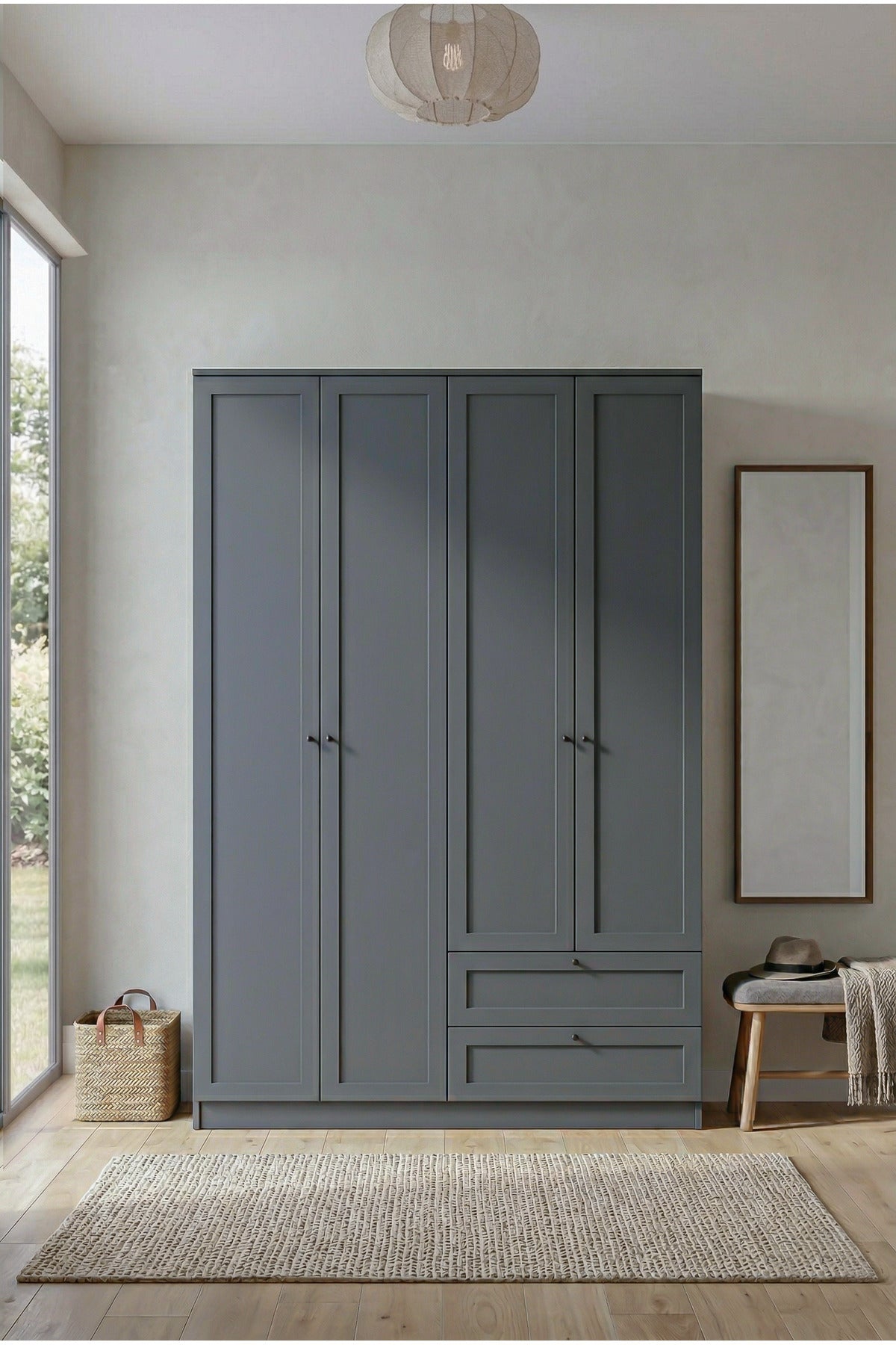 Terra 4 Kapaklı 2 Çekmeceli Gardırop/Dolap 137x210x52 cm Beyaz – Modern Tasarım