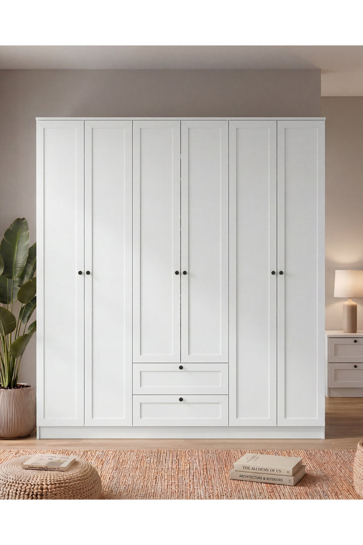Terra 6 Kapaklı 2 Çekmeceli Gardırop/Dolap Y:210 G:206 D:52