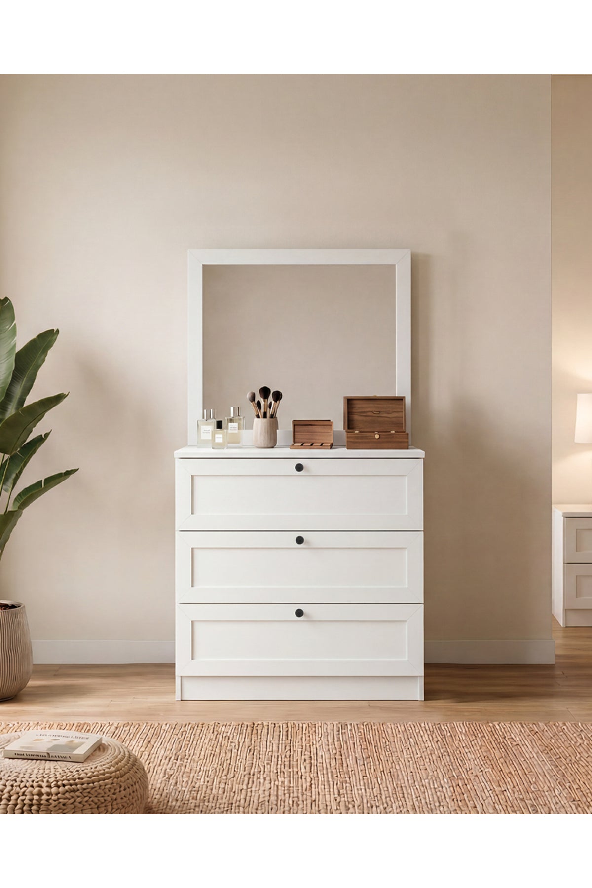 Terra Aynalı Şifonyer Y:139 G:75 D:42 / Beyaz